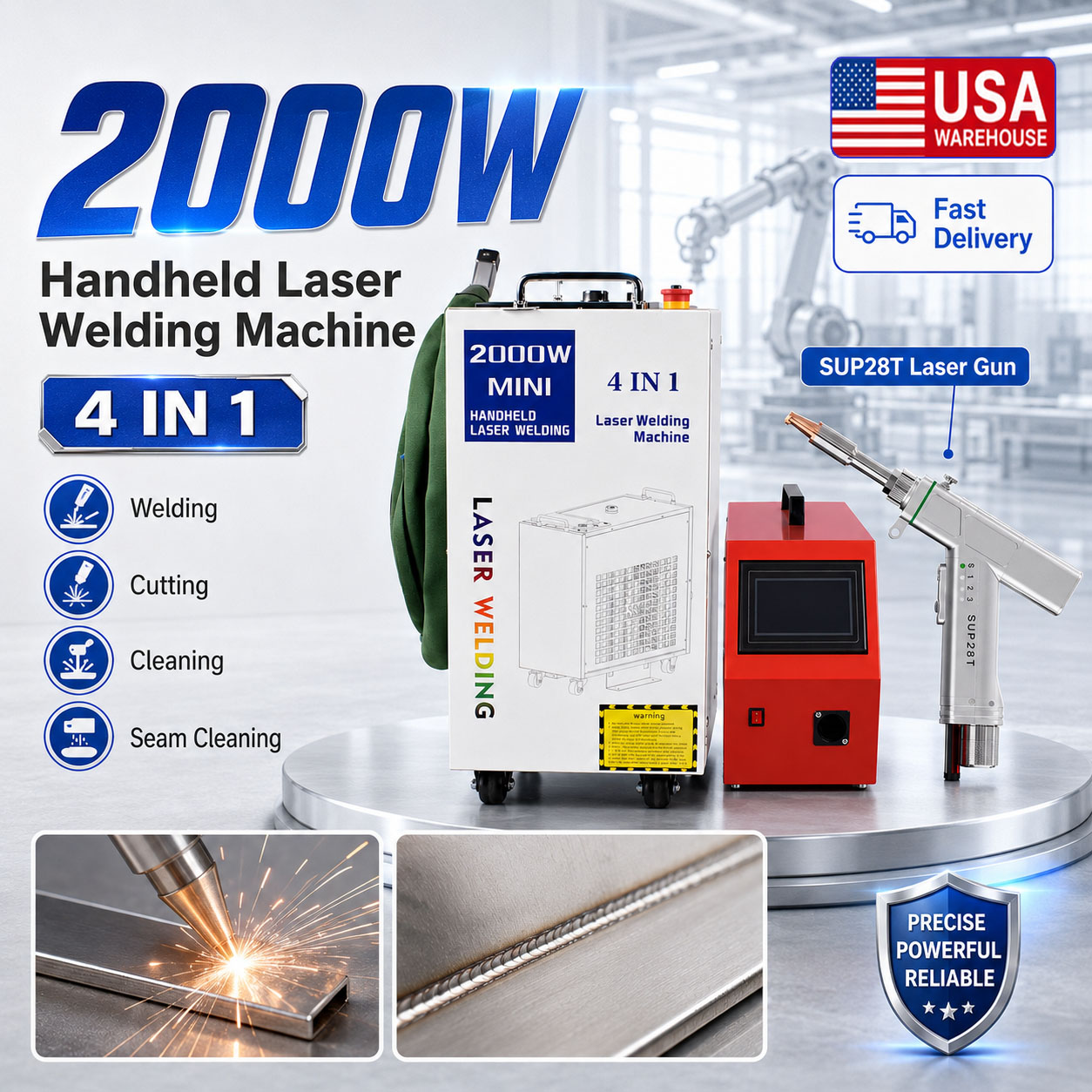 Laser Soldering Machine Handheld - 2000W Laserlasersysteem 4-in-1: lassen, reinigen, snijden,