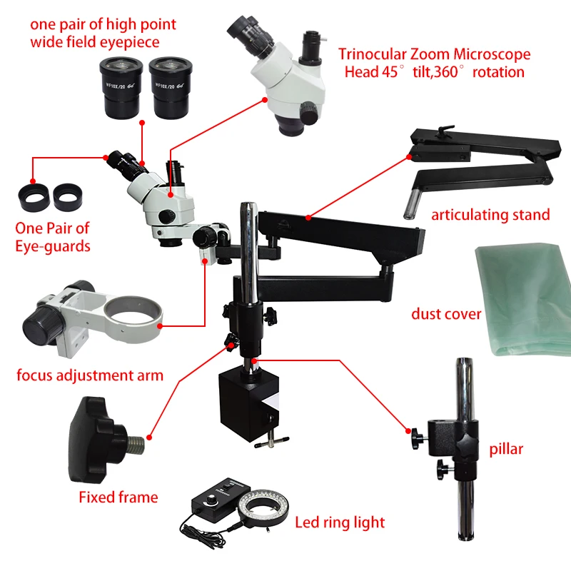 Flexibele bewegende gelede arm - Articulating Arm Boom Stand Microscope recensie en prijs