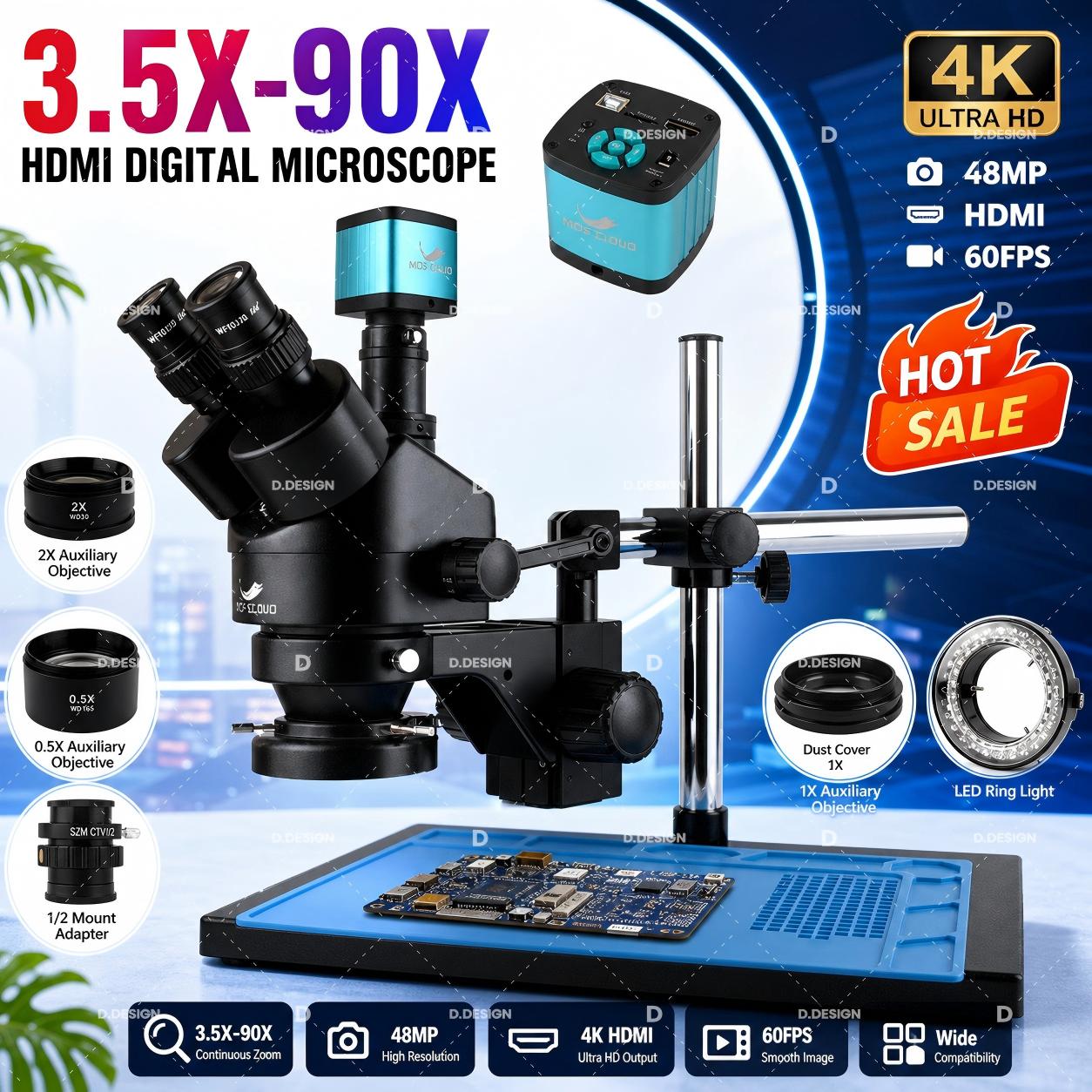 3.5X-100X Industriële Lab Simu - Simul-Focal Industrial Microscope 4K Hdmi recensie en prijs